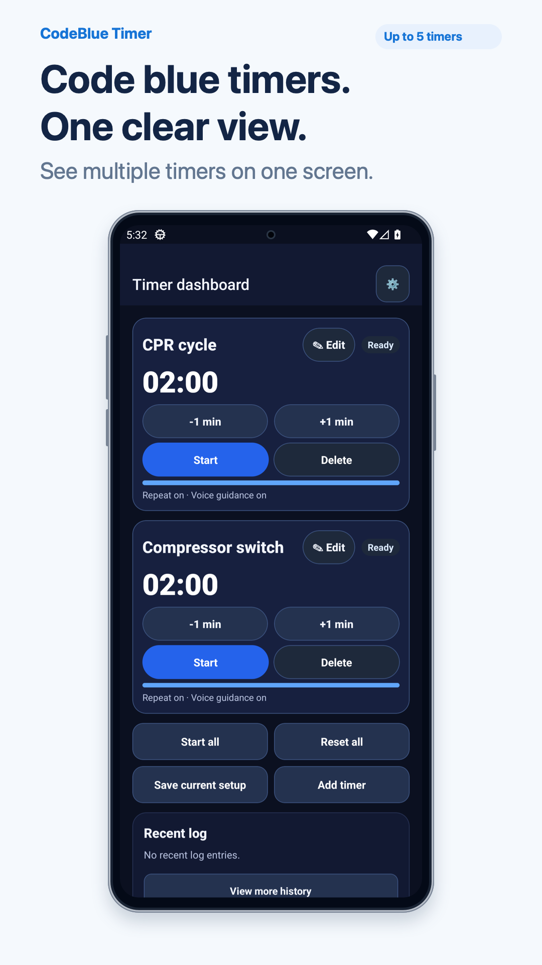 Hospital and CPR intervals at a glance — based on actual app screens